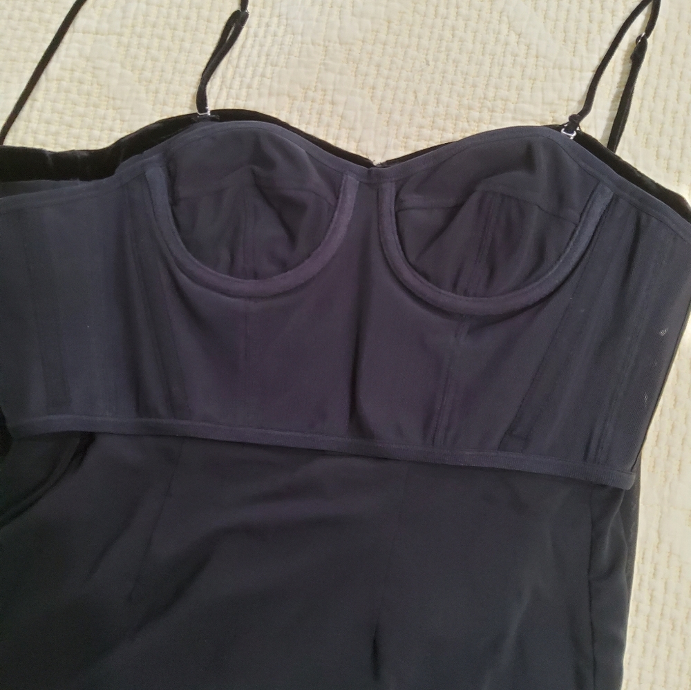Theory Black Velvet Corset Midi Dress Size 0 - Picture 5 of 12